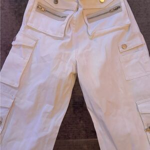 EB DENIM White Cargo Pants with Zipper Pockets